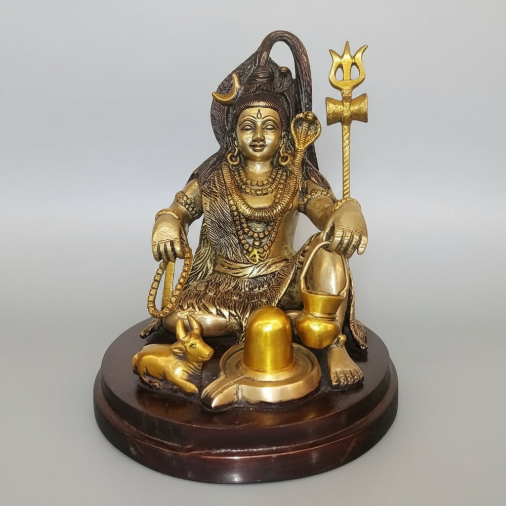 indiancraftsbykanika Brass Brown Color Shiv Statue with Nandi Cow and shivling for Temple/Home décor/Diwali Pooja